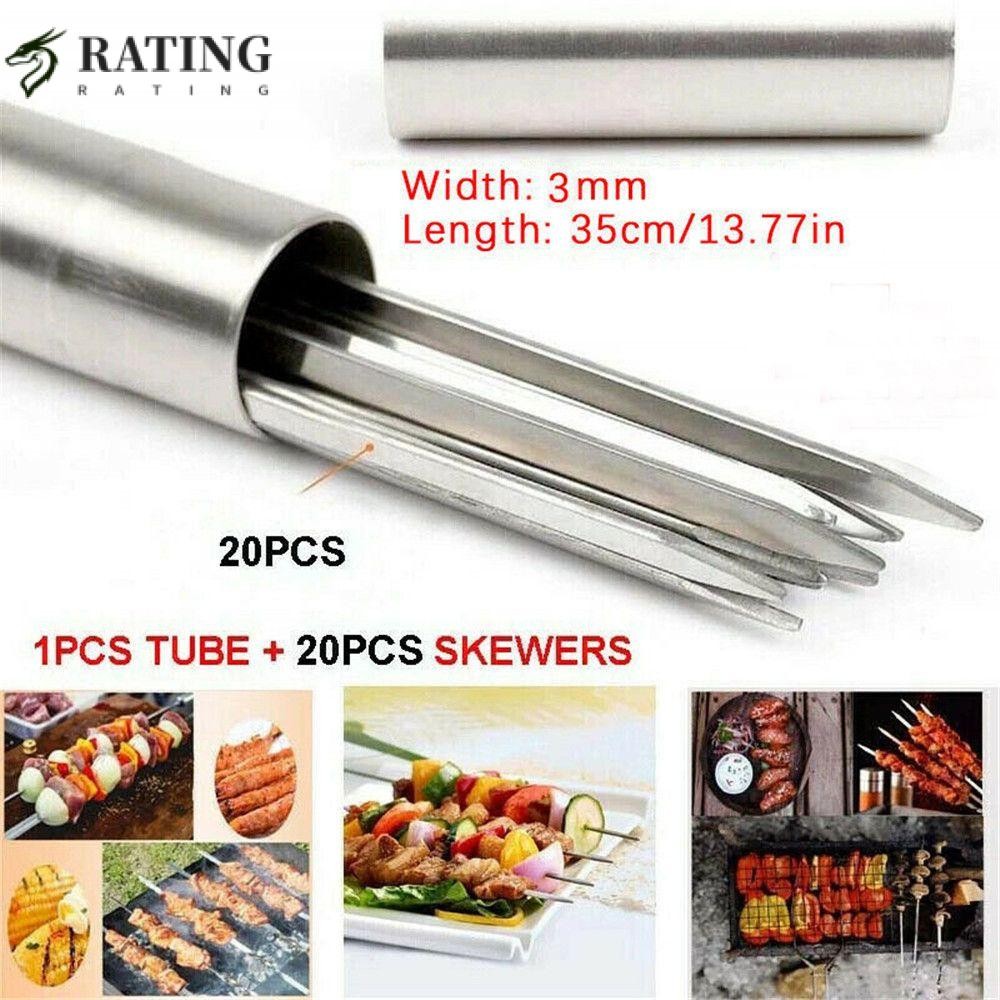 RATIN 20 ชิ้นโลหะบาร์บีคิว Skewers แบนปฏิบัติบาร์บีคิว BBQ Sticks ...