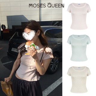 MOSESQUEEN โมเสสควีน เสื้อยืดแขนสั้นแขนกว้างสไตล์เกาหลีสําหรับผู้หญิงเสื้อเบลาส์ลําลองทรงเข้ารูปอินเทรนด์สไตล์หรูหรา #63863