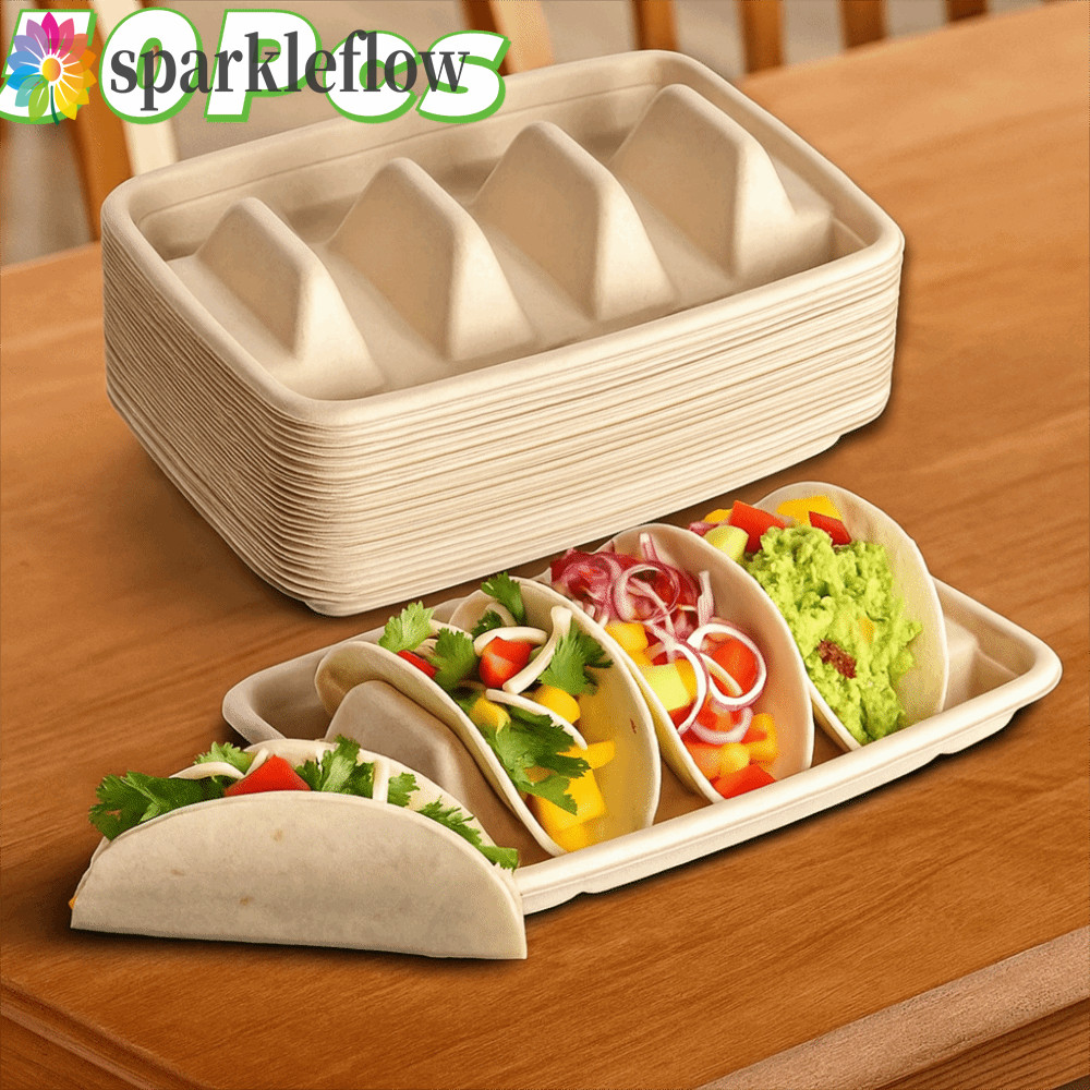 SPARKLEFLOW 50 ชิ้นทิ้ง Taco แผ่น, 3 ช่อง Pulp Taco Holder, Commercial ...