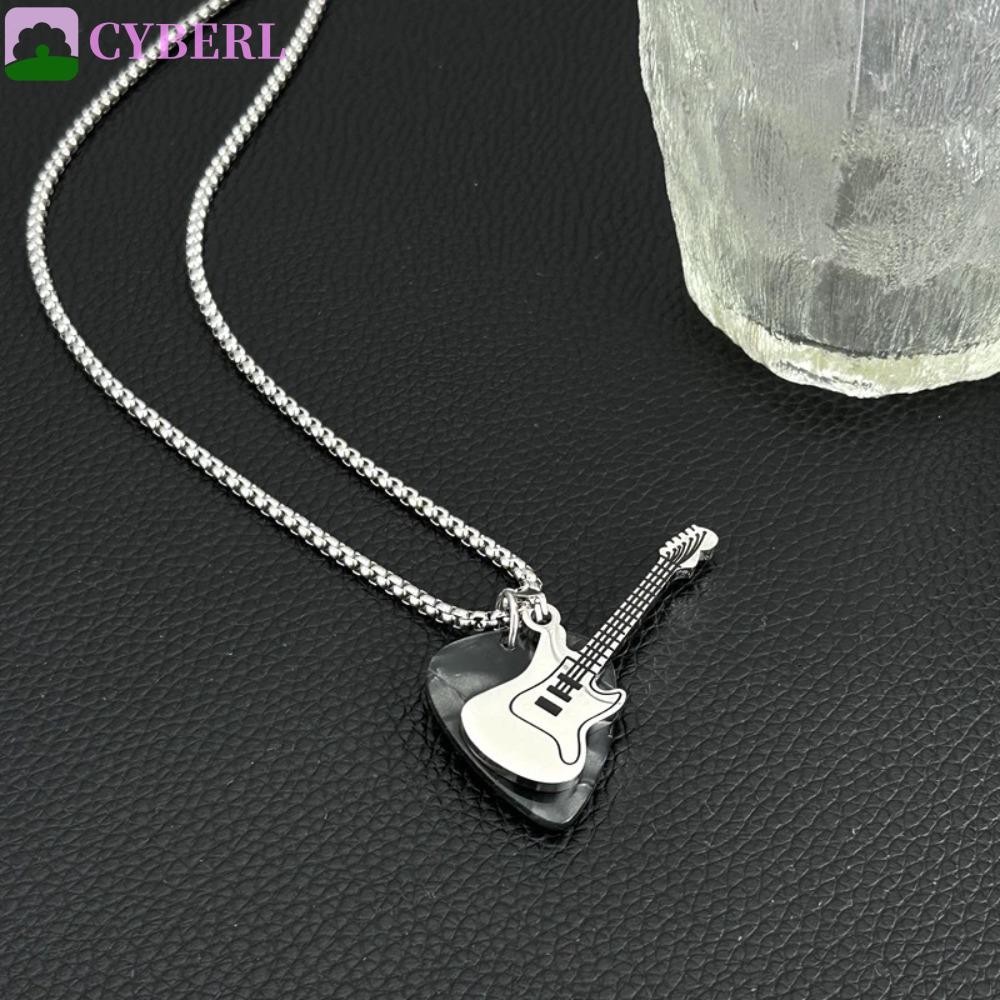 Punk Skull Guitar Pick Pendant Necklace For Men, Steel - Faithheart Jewelry - View #4