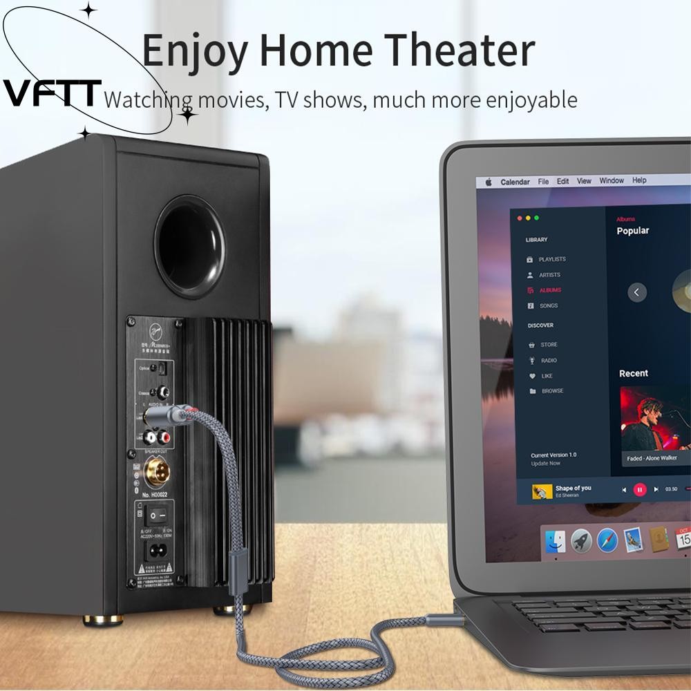VFTT สายสัญญาณเสียงตัวแปลงสายเคเบิลลําโพงโล่ทองแดงเคลือบแจ็ค 3.5 มม. ...
