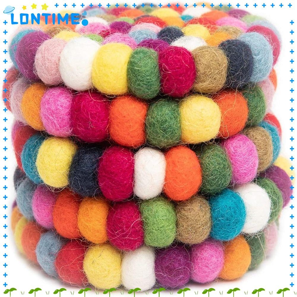LONTIME 5 ชิ้นรอบ Felt Ball Coasters, 4 นิ้วขนสัตว์ Felt Coaster Pads ...