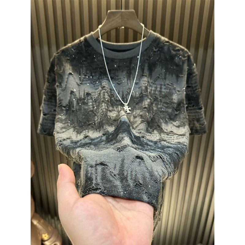 EERSHENSHI เสื้อยืดพิมพ์ลายตัวอักษรแฟชั่นฤดูร้อนสําหรับผู้ชาย