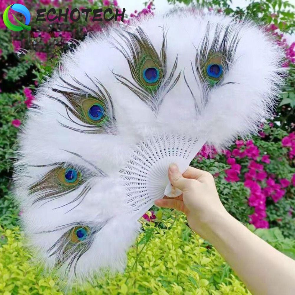 ECHOTECH พัดลมขนนกยูง, พู่นุ่มหนา Feathers พัดลมมือพับ, Elegant ...