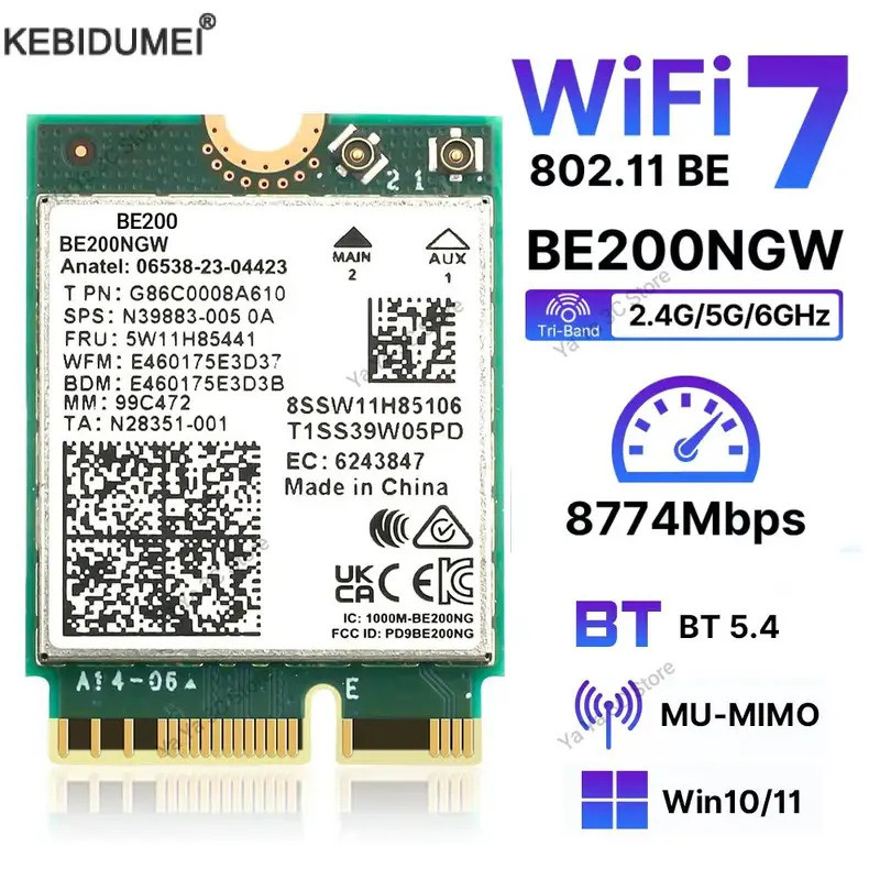 8774Mbps BE200 WiFi 7 การ์ด BE200NGW บลูทูธ 5.4 Tri Band 2.4G/5G/6GHz ...