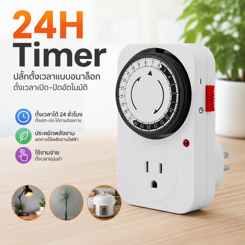 24H Timer ปลั๊กตั้งเวลาแบบอนาล็อก ตั้งเวลาเปิด-ปิดอัตโนมัติ อุปกรณ์ ...