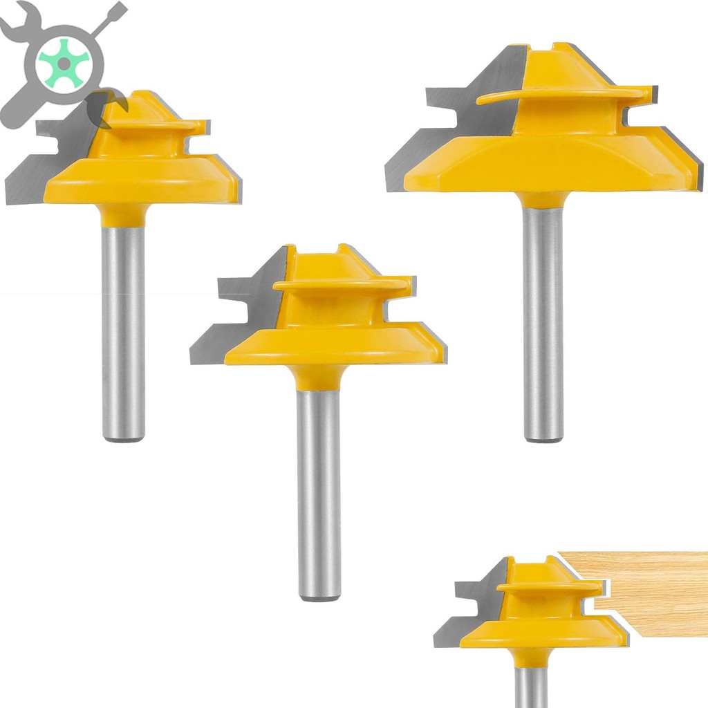 3ชิ้น 45° Lock Miter Router Bit Set Carbide Tipped Joint Router Bit Kit ...