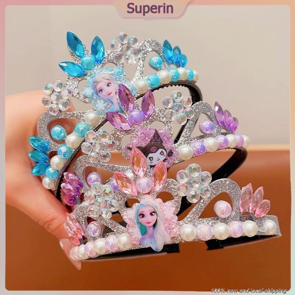 Superin ที่คาดผมเจ้าหญิงเอลซา Frozen Blue Flash Diamond Pearl Headband ...