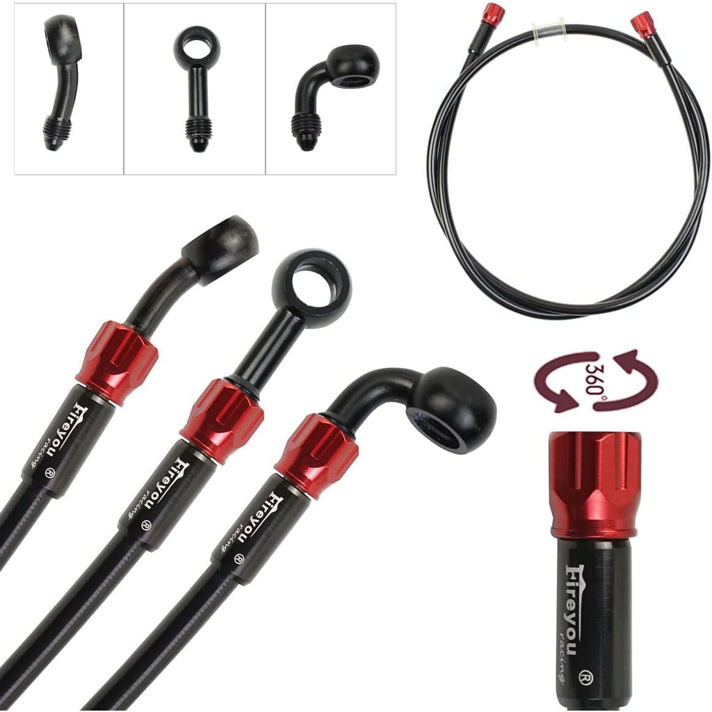 4 Raccordi Adattatori Per Tubo Freno Olio Moto, 10mm, Angoli 0°/28°/45°/90°