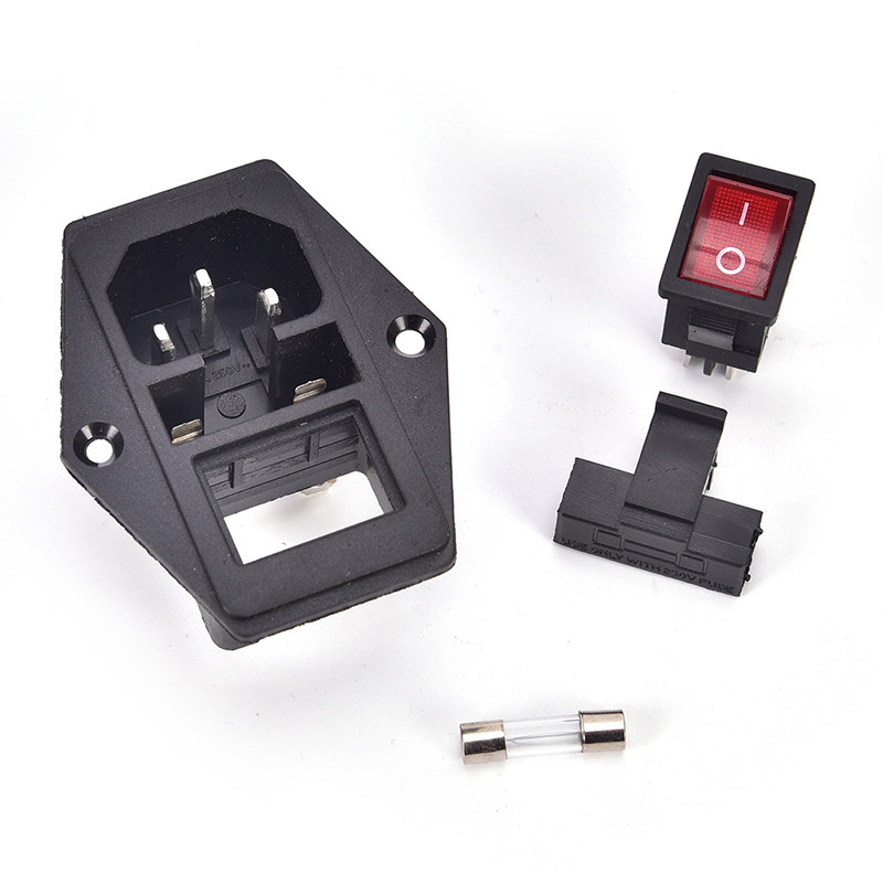 HGTH ใหม่ 3 Pin AC Inlet ปลั๊กตัวผู้ปลั๊กไฟพร้อมสวิตช์ฟิวส์ 10A 250V ...