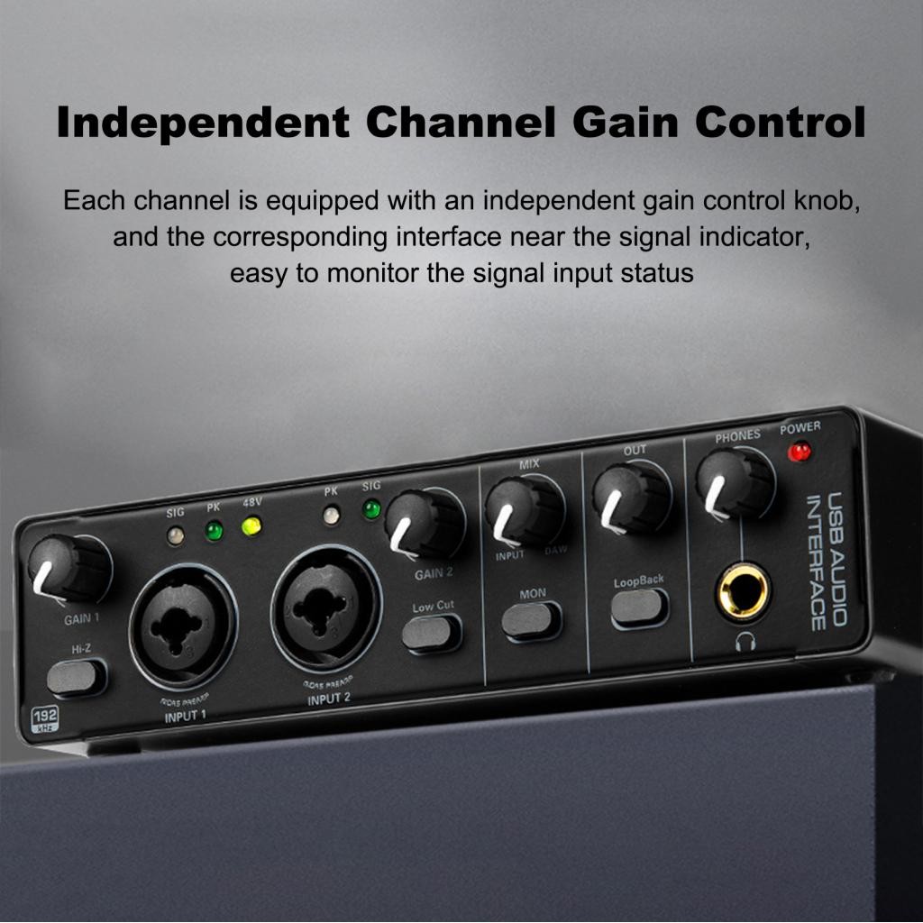 USB Audio Interface การ์ดเสียง RHM 2 ในออกมาพร้อมกับ 48V Phantom Power ...