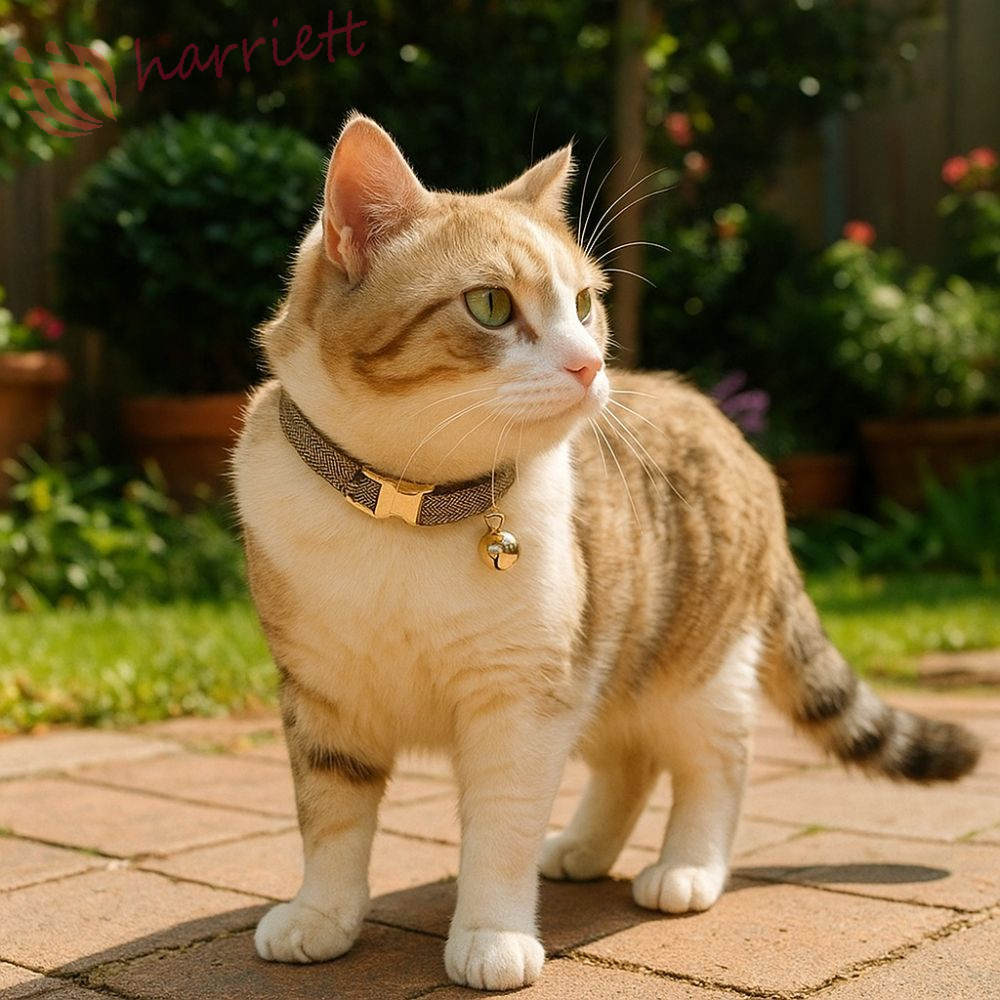 HARRIETT ปลอกคอแมวพร้อมกระดิ่ง, หัวเข็มขัดโลหะปรับสร้อยคอแมว, สีทึบ ...