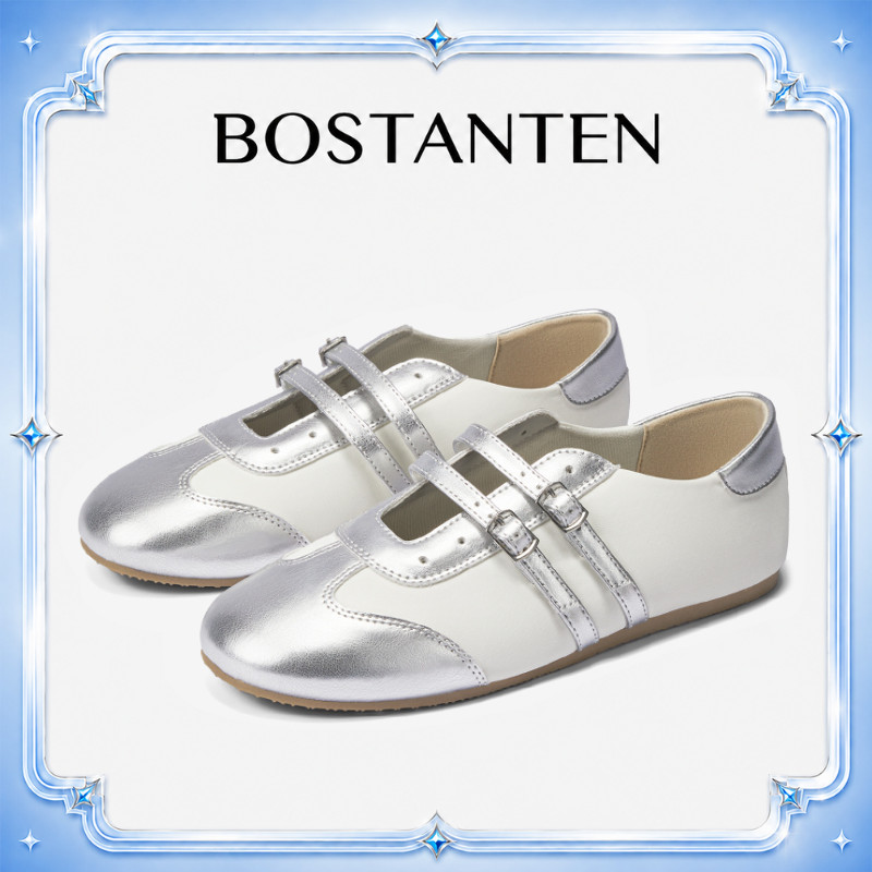 BOSTANTEN MaryJane รองเท้าบัลเล่ต์วินเทจผู้หญิง พื้นเรียบ นุ่มสบาย ระบายอากาศดี กันลื่น แมทช์ง่ายทุกลุค Twinsy