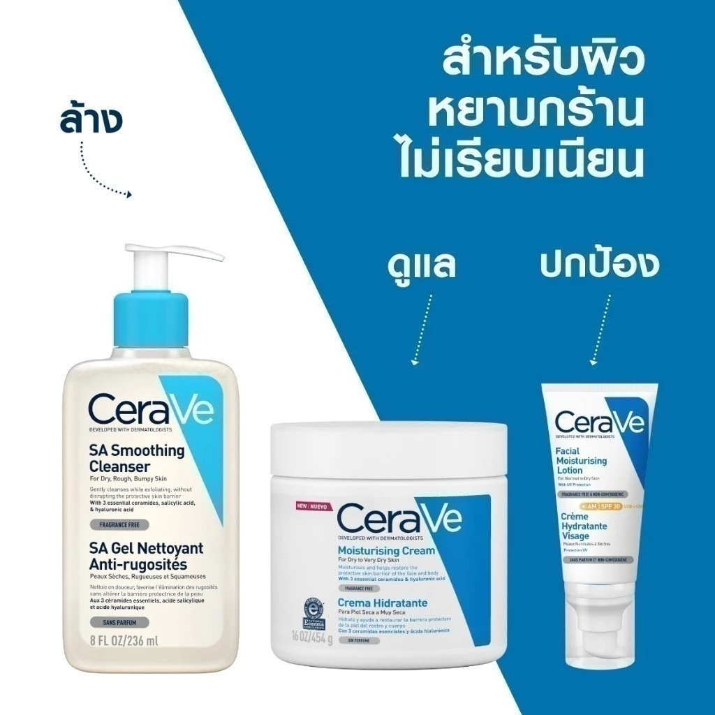 เซราวี CERAVE SA Smoothing Cleanser เอสเอ สมูทติ้ง คลีนเซอร์ ผลิตภัณฑ์ทำความสะอาด สำหรับผิวหยาบกร้าน ไม่เรียบเนียน 236m thumbnail 7