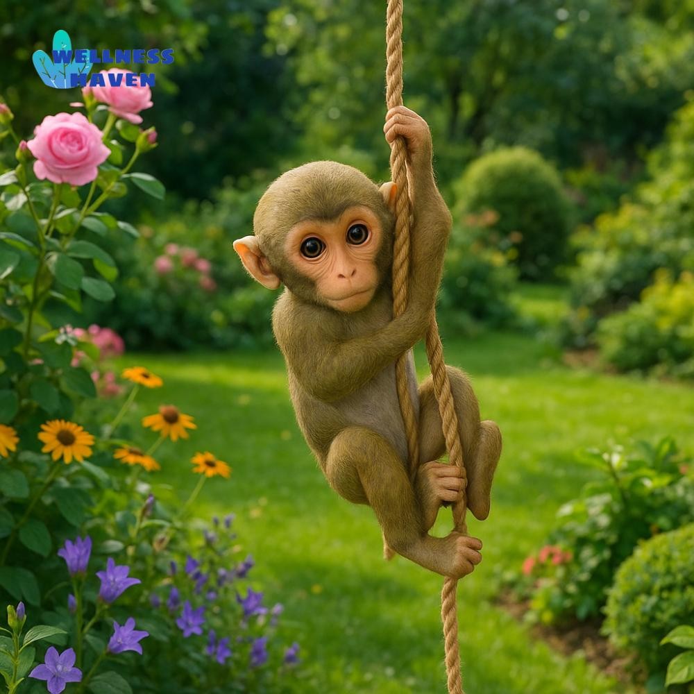 WELLNESSHAVEN สวนปีนตุ๊กตาลิง,งานฝีมือเรซิน Weatherproof Monkey แขวน ...