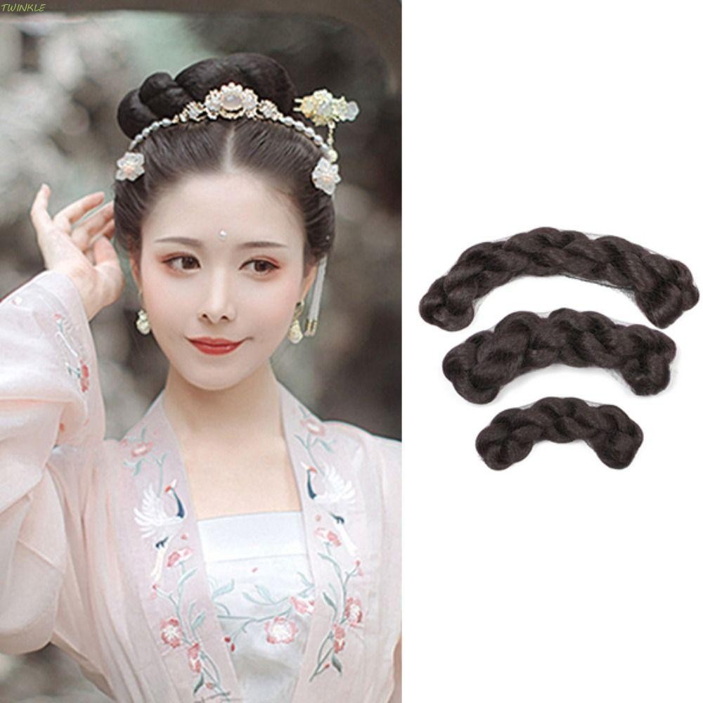 วิกผมสังเคราะห์สีดำ TWINKLE Hanfu สไตล์จีน ทรงผม twist braid bun สำหรับ ...