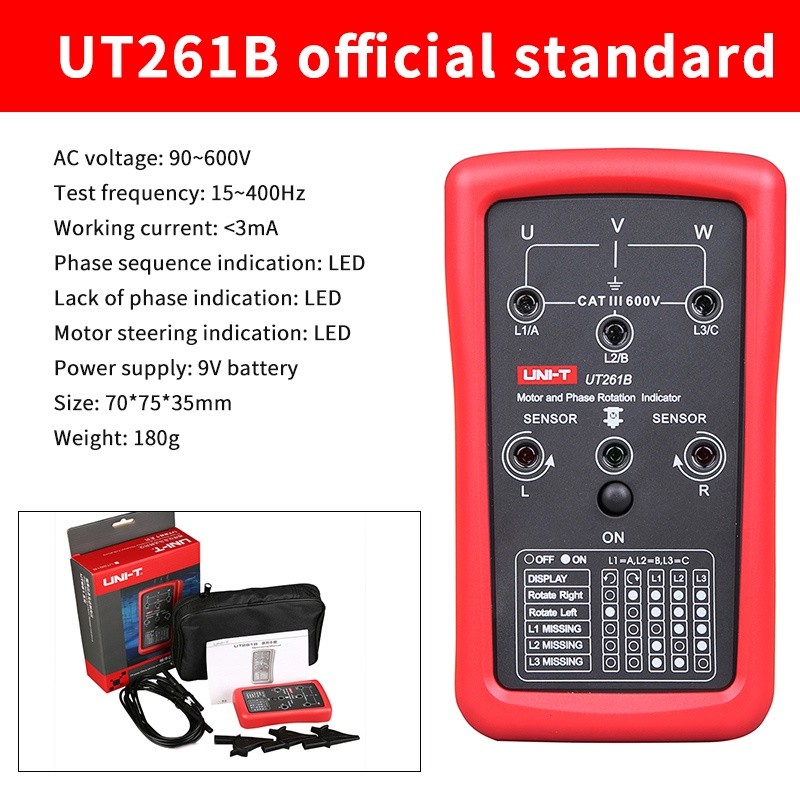 UNI-T UT261A UT261B 3 เฟสลําดับเมตรเฟสหายไปมอเตอร์ตัวบ่งชี้การหมุน AC ...