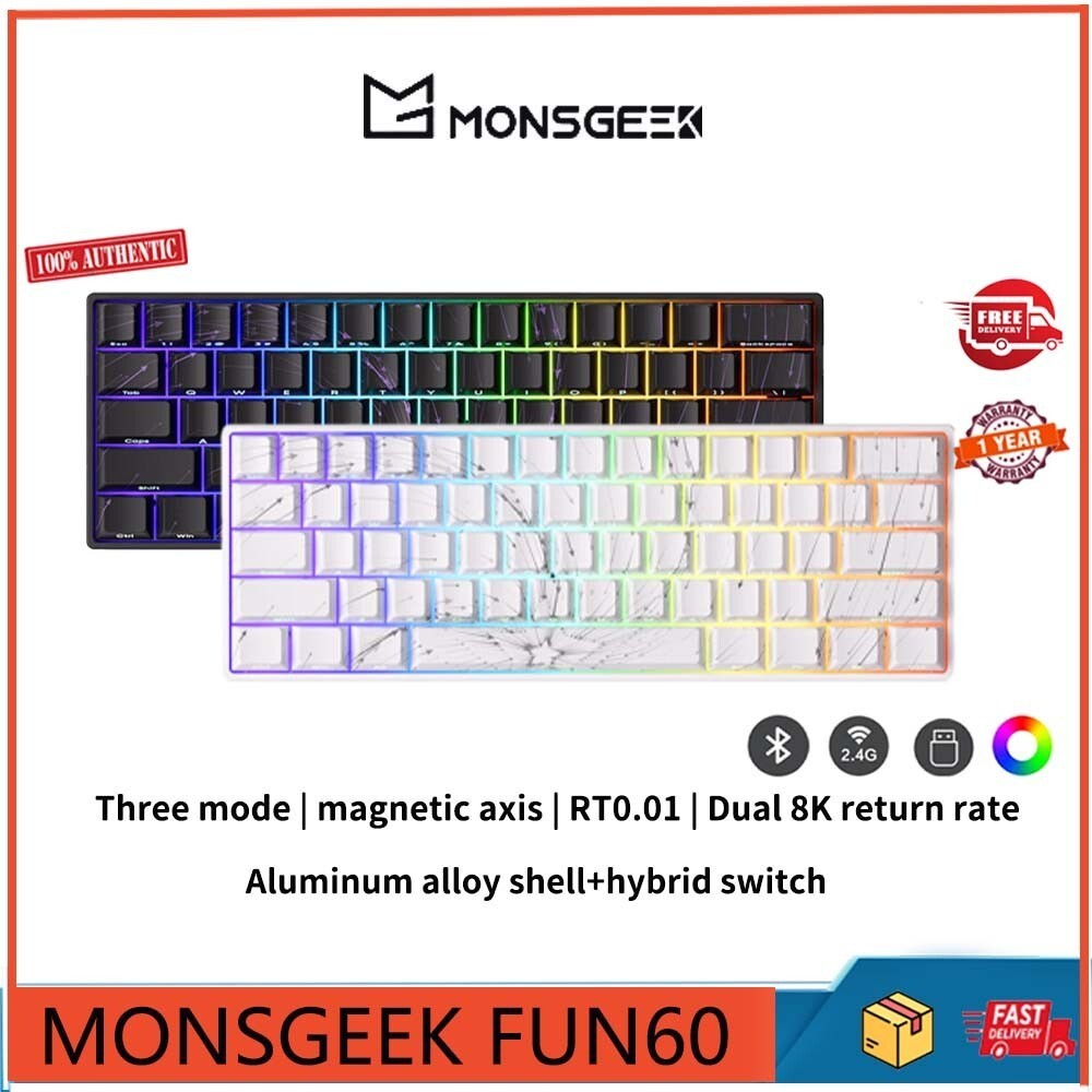 MONSGEEK FUN60 สามโหมด esports แกนแม่เหล็กเกมคีย์บอร์ด dual 8K อัตราการ ...