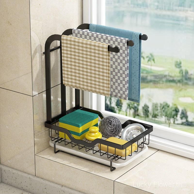 Rag Rack Kitchen Rack การเจาะ-ฟรีเคาน์เตอร์ติดผนังฟองน้ําท่อระบายน้ํา ...