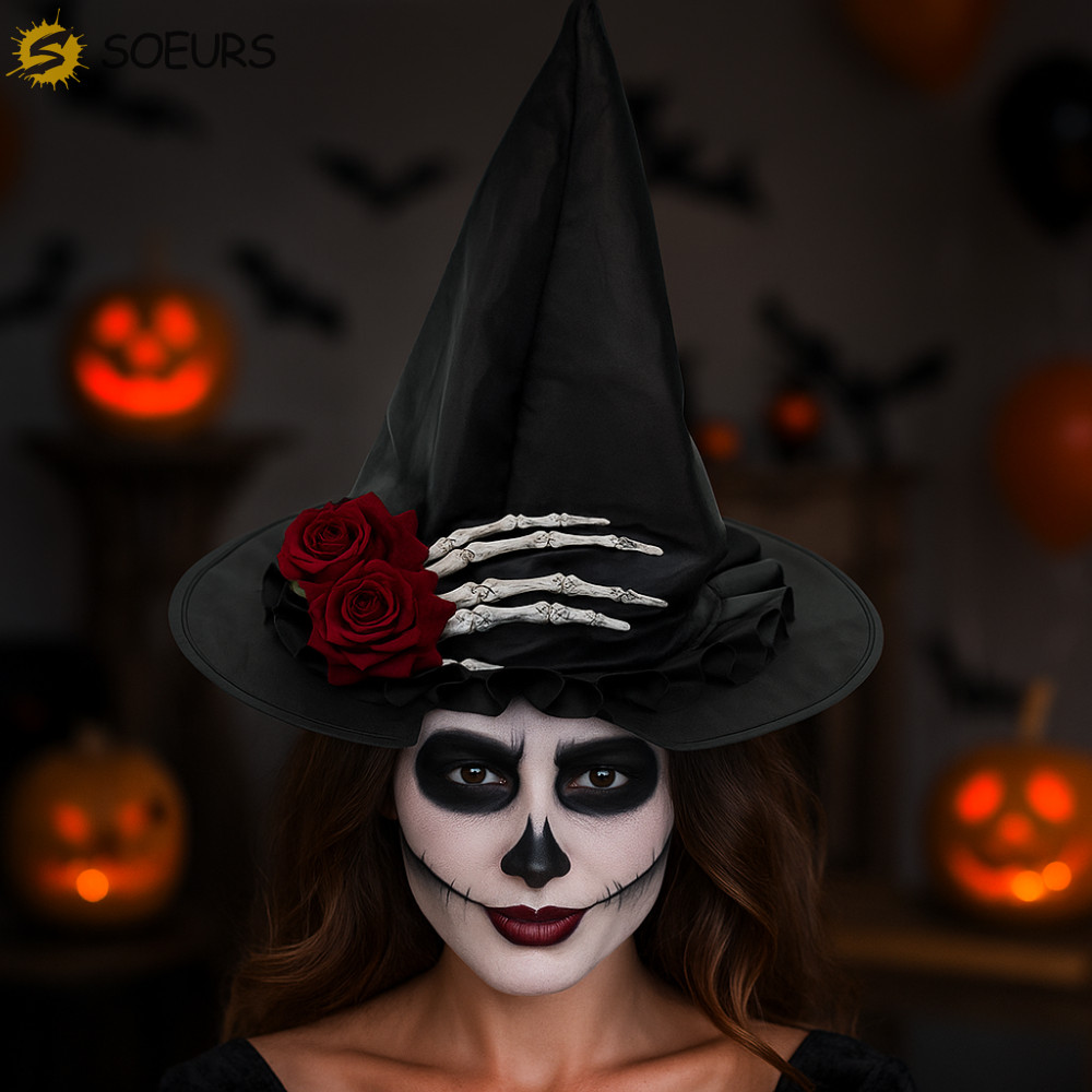 หมวกแม่มด Skull Wizard Cap สไตล์ Oxford สีดำ สำหรับเทศกาลฮาโลวีนและการ ...