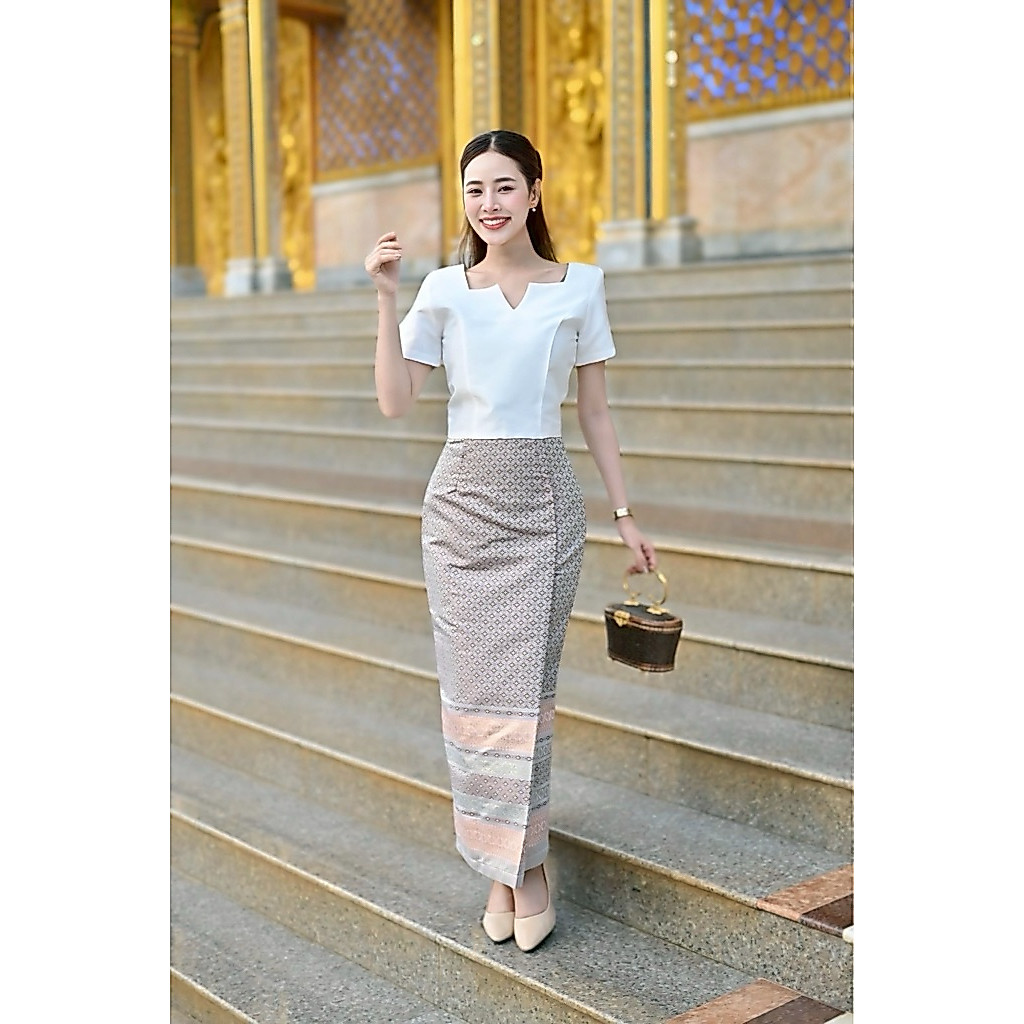 เซตผ้าไทย ใส่แล้วผอม ชุดไทยจิตรลดา ผ้าไหม แพรทิพย์ พร้อมส่ง ไซส์ XS-5XL