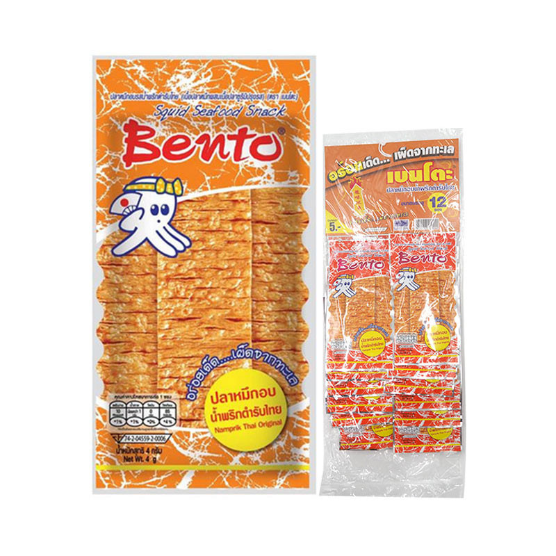 เบนโตะ ปลาหมึกอบน้ำพริกตำรับไทย 4 ก. 12 ชิ้น (BENTO Cuttle Fish Snack ...