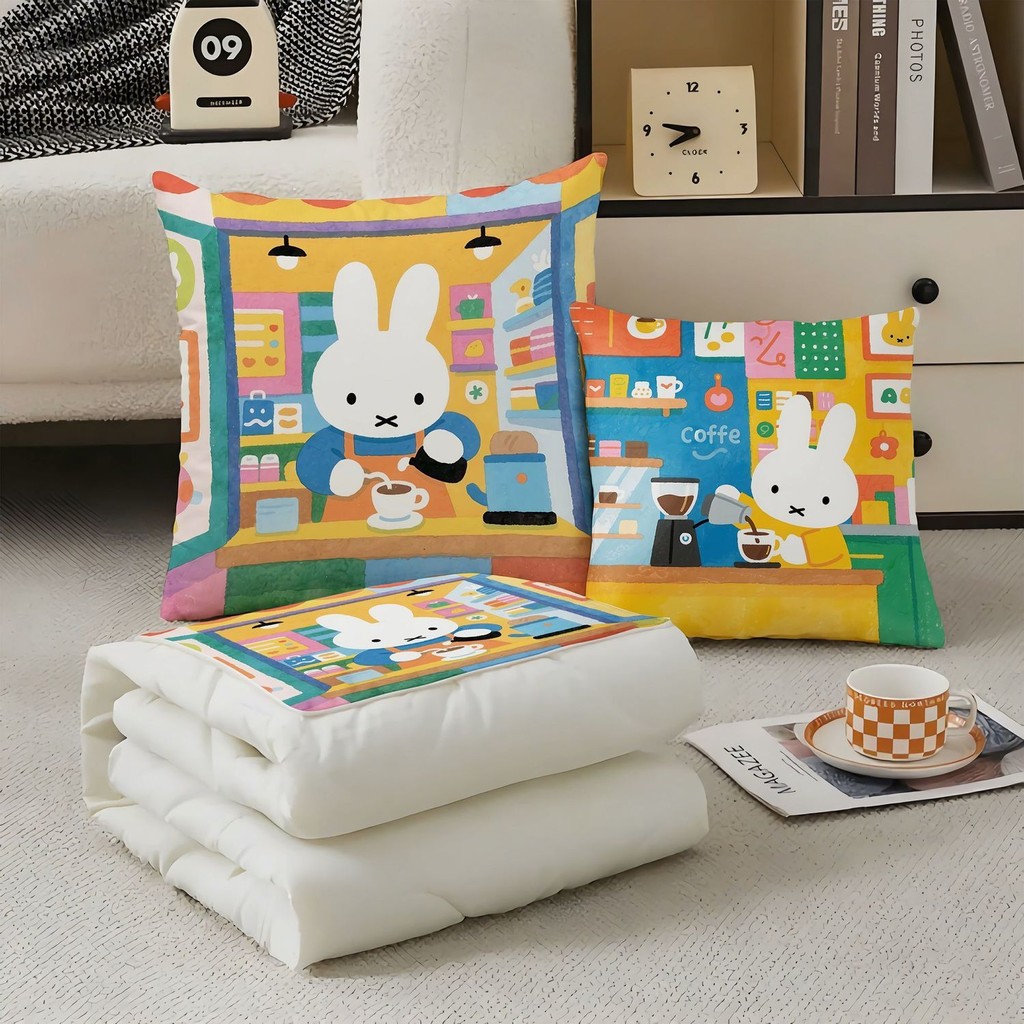 Miffy Rabbit หมอนห่มผ้าคลุมสองทางสำหรับรถยนต์และทำงาน พักสายตาพักผ่อน ...