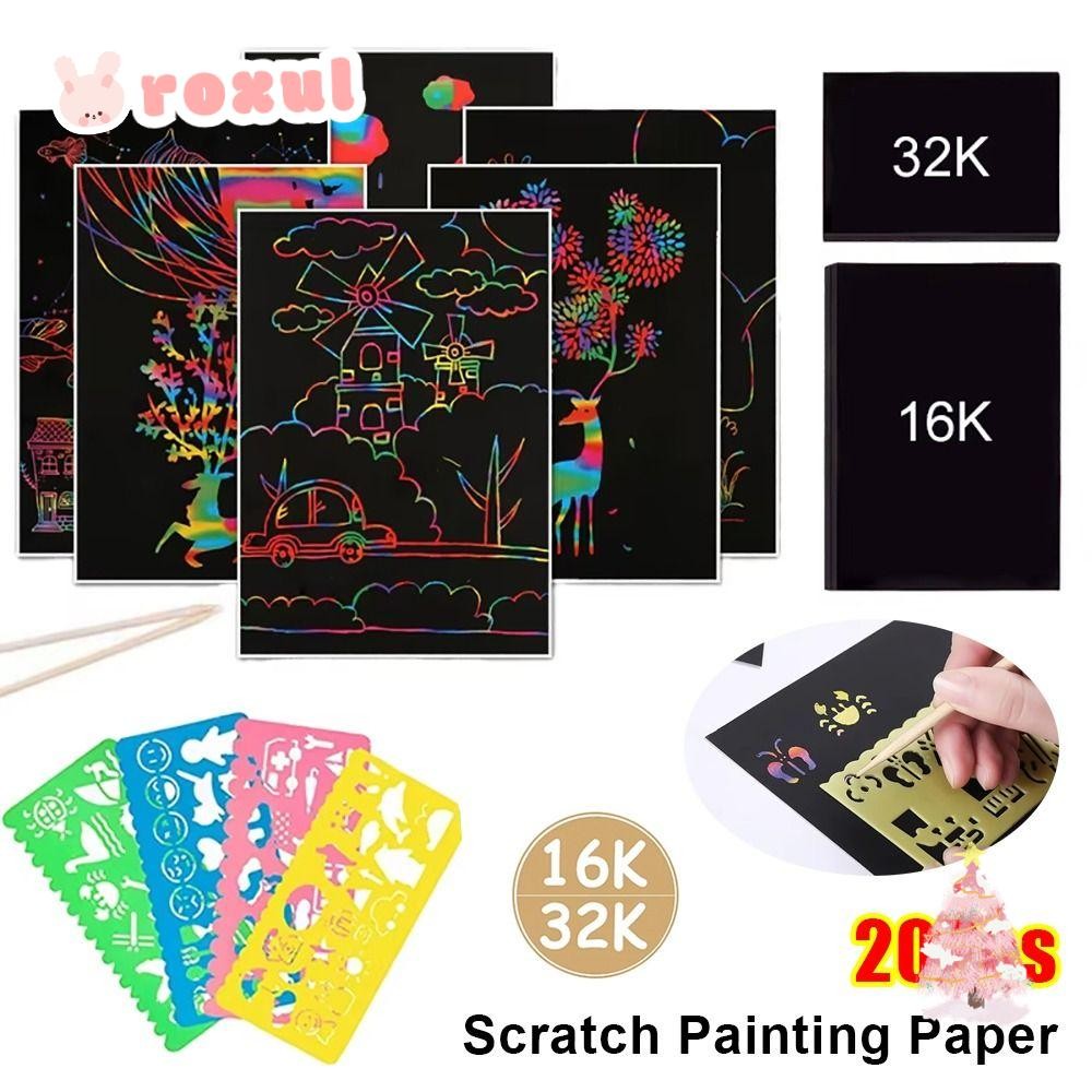 ROXUL 20 ชิ้นกระดาษภาพวาดรอยขีดข่วน, ไม้ไผ่ Stick 16/32 พันกระดาษ, สี ...