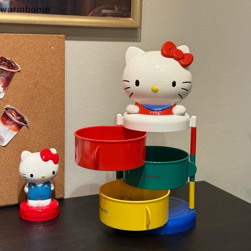 [วอร์มโฮม] กล่องเก็บของ Hello Kitty สามชั้นหมุนน่ารัก Kt Cat Push-pull ...