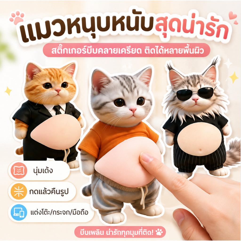 ✨HOT✨สกุชชี่ท้องแมวสามมิติ Fidget ของเล่นบีบคลายเครียด น่ารักตกแต่งโต๊ะ เหมาะเป็นของขวัญผ่อนคลาย