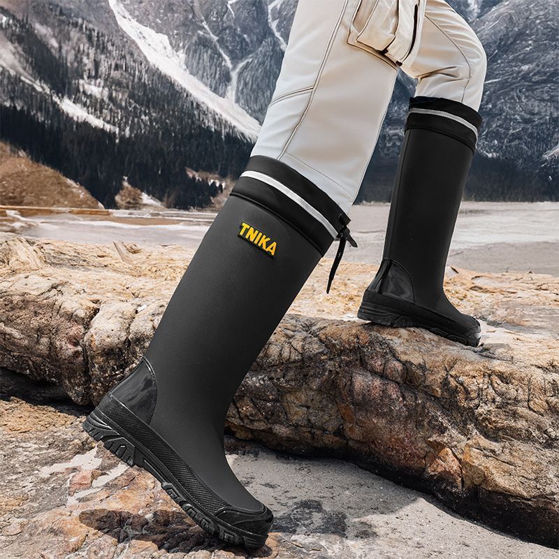 รองเท้าฝนผู้ชาย High-Top รองเท้ากันน้ํา Beam ปากรองเท้าฝนหนา Soled สวม ...