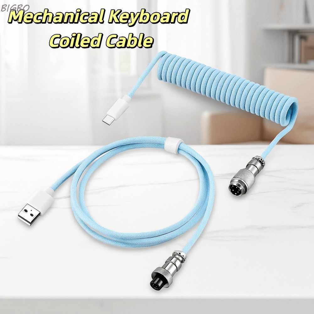 BIGBO Mechanical Keyboard Coiled Cable, Coiled Design ที่ถอดออกได้ Connector Mechanical Keyboard Type C สาย USB, Aviation Connector USB a To Type C Mechanical Keyboard Coiling Cord