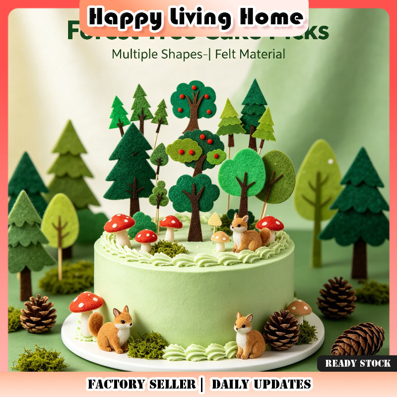 Soft Felt Forest Tree เค้ก Topper Non-ทอ Woodland เค้กใส่ DIY เบเกอรี่ ...