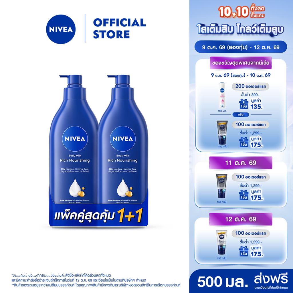 นีเวีย บอดี้ มิลค์ ริช นอร์ริชชิ่ง 500 มล.  2 ชิ้น NIVEA
