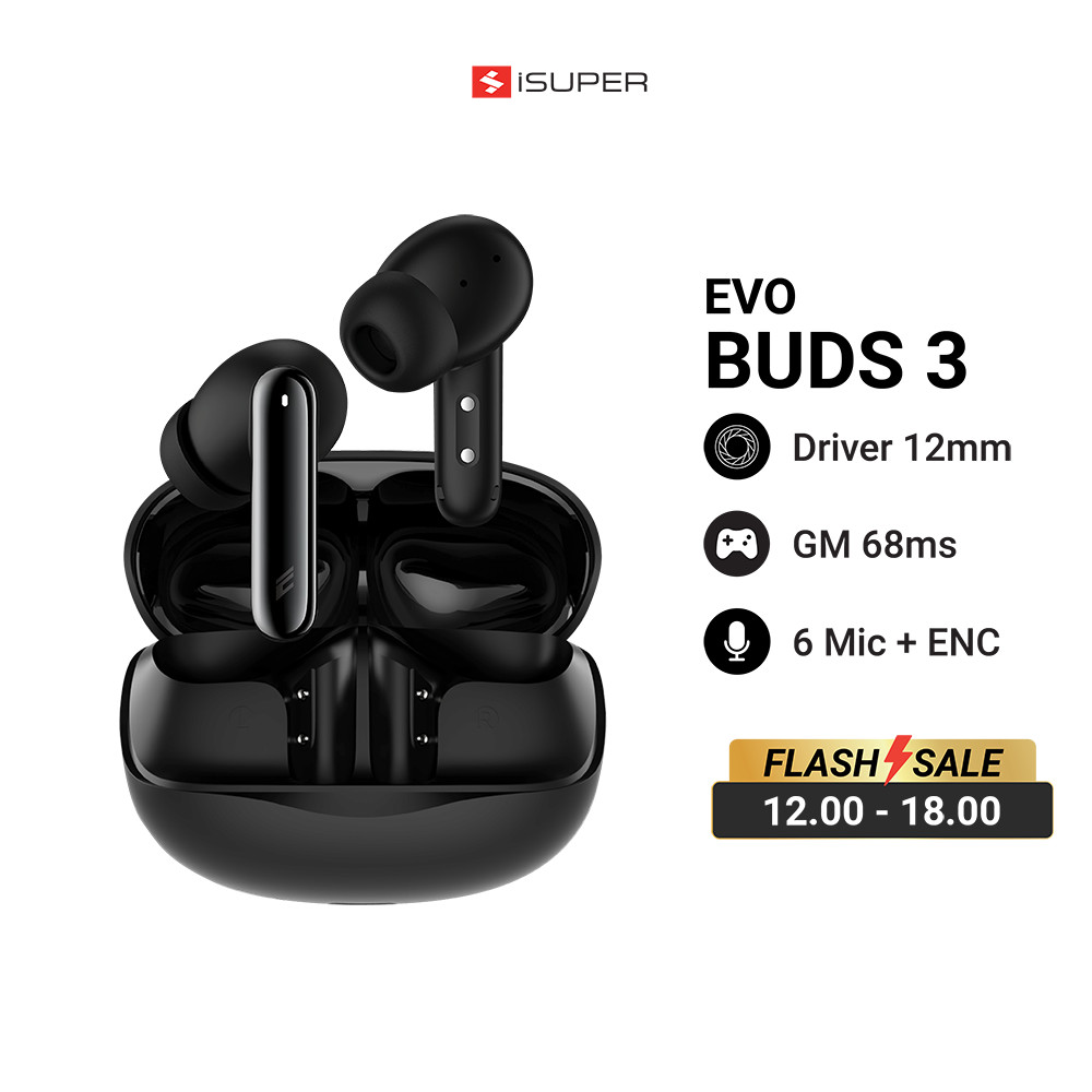 [ลดเหลือ 719] iSUPER EVOBUDS 3 หูฟังบลูทูธ 5.4 หูฟังไร้สาย InEar ANC ตัดเสียงรบกวน ไมค์ชัด GameMode ใช้คู่ GameLink -1Y