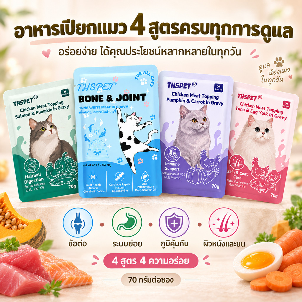 THSPET อาหารเปียกแมวแบบน้ำซุป 70 กรัม