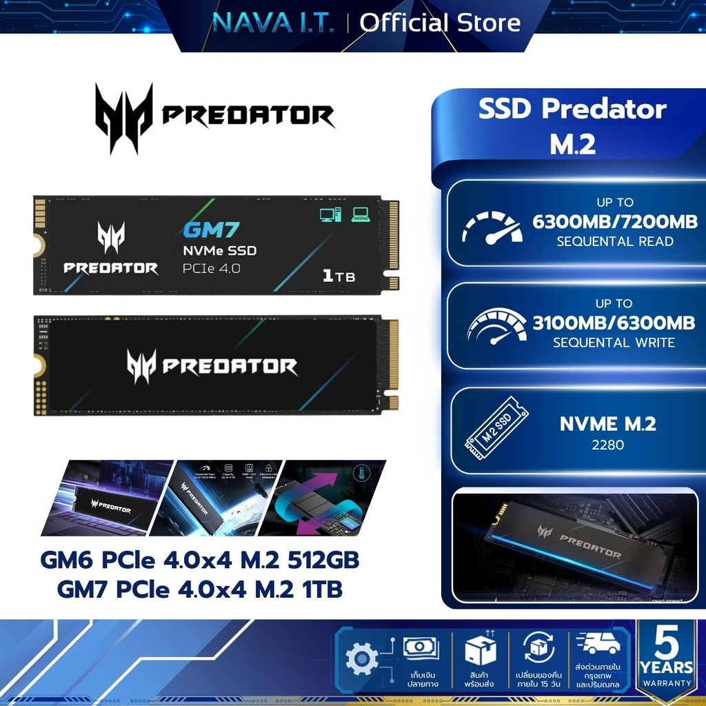 SSD Predator GM6/GM7 PCIe 4x4 M.2 512GB 1TB | Shopee Thailand