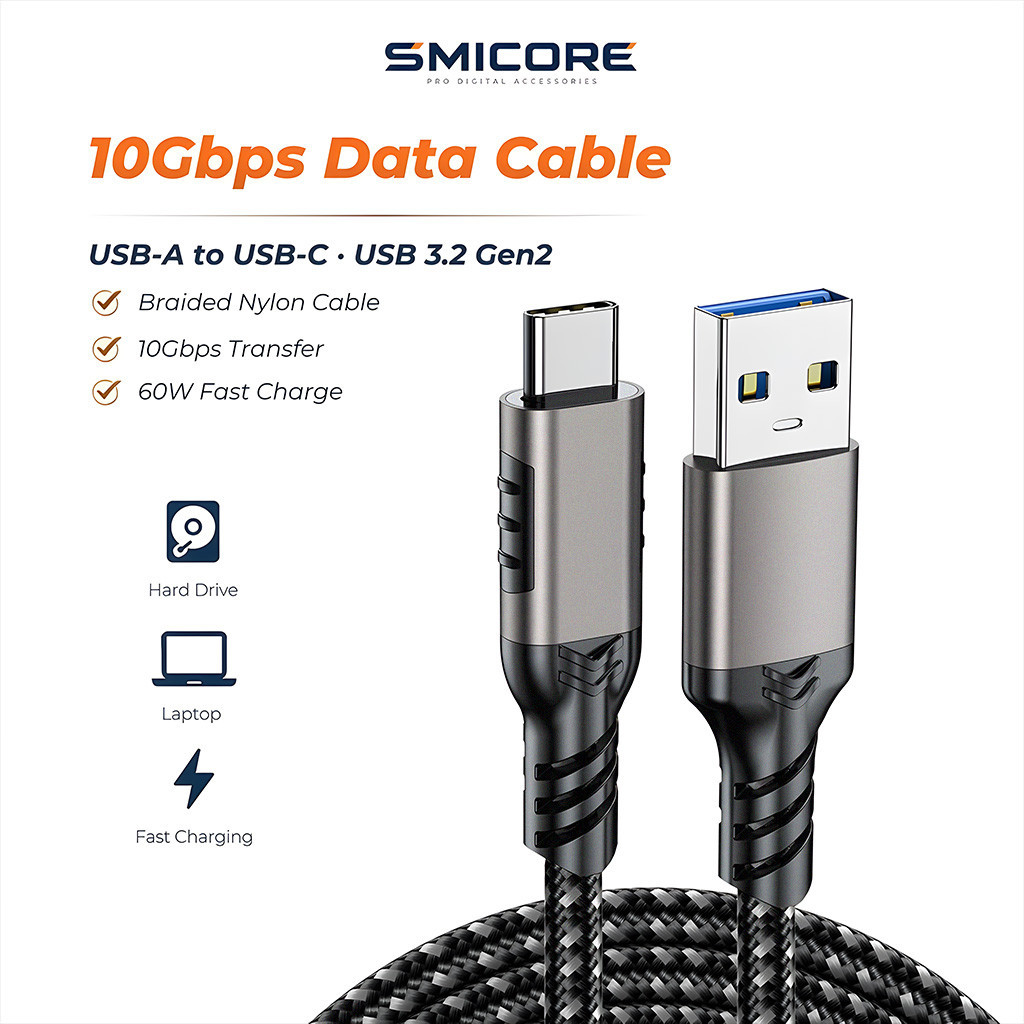 สายฮาร์ดดิสก์ USB 3.2 เป็น Type-C 10Gbps รองรับชาร์จ PD 60W สายถัก สำหรับ HDD SSD External Drive โน้ตบุ๊ก PC