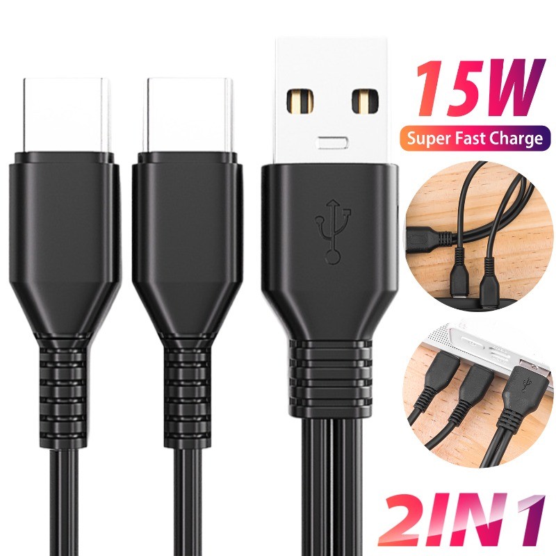 สาย Micro USB Splitter Cable 2 in 1 Type C สายชาร์จ 2 สาย USB สาย ...