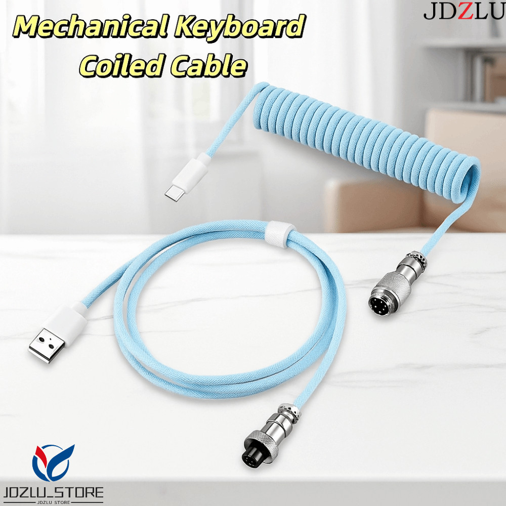 JDZLU Mechanical Keyboard Coiled Cable, ที่ถอดออกได้ Connector Coiled Design Mechanical Keyboard Type C สาย USB a To Type C Aviation Connector Mechanical Keyboard Coiling Cord