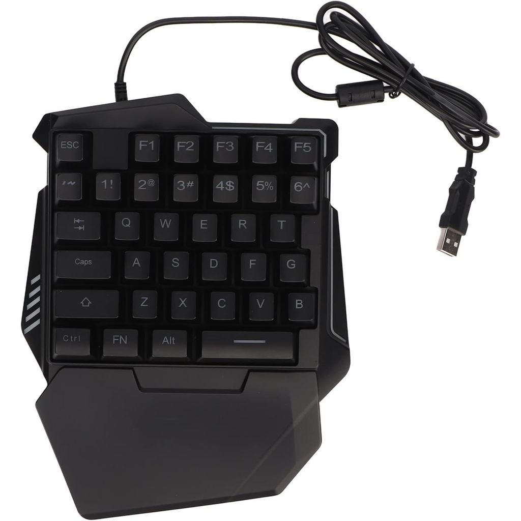 Cyrank One Handed Gaming Keyboard, 35 คีย์ RGB Backlit Keyboard Mechanical Gaming Keyboard Mini Wired สําหรับนักเล่นเกมพีซี, สีดํา G6XI