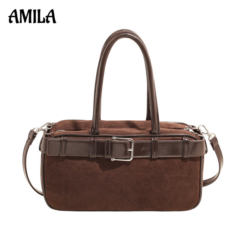 AMILA กระเป๋าบอสตันสไตล์เกาหลีสำหรับผู้หญิง หนังนิ่ม ความจุขนาดใหญ่