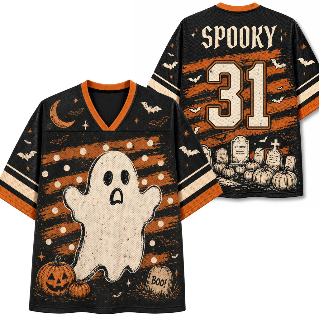 Chaotic Club Vintage Spooky Graveyard Ghost Halloween Mesh Jersey T ...