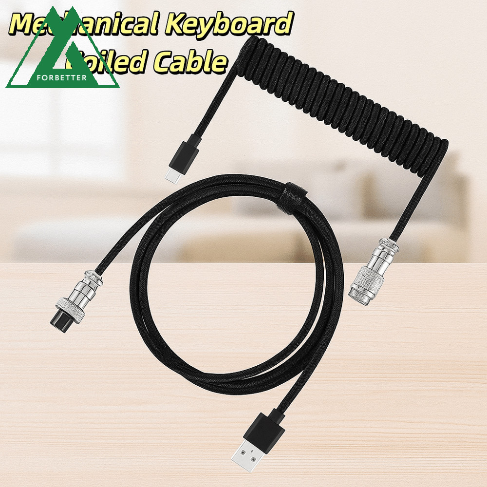 FORBETTER Mechanical Keyboard Coiled Cable, ที่ถอดออกได้ Connector Coiled Design Mechanical Keyboard Type C สาย USB, Aviation Connector Mechanical Keyboard Coiling