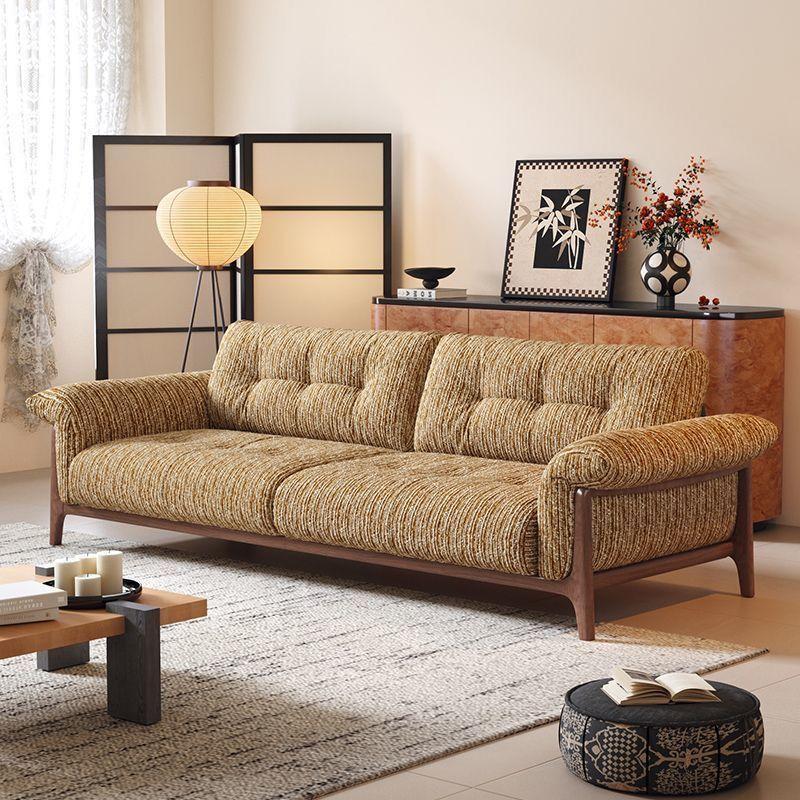 Fabric sofa for living room, suitable for large and small spaces, mid-century style, made of cotton-linen, straight sofa