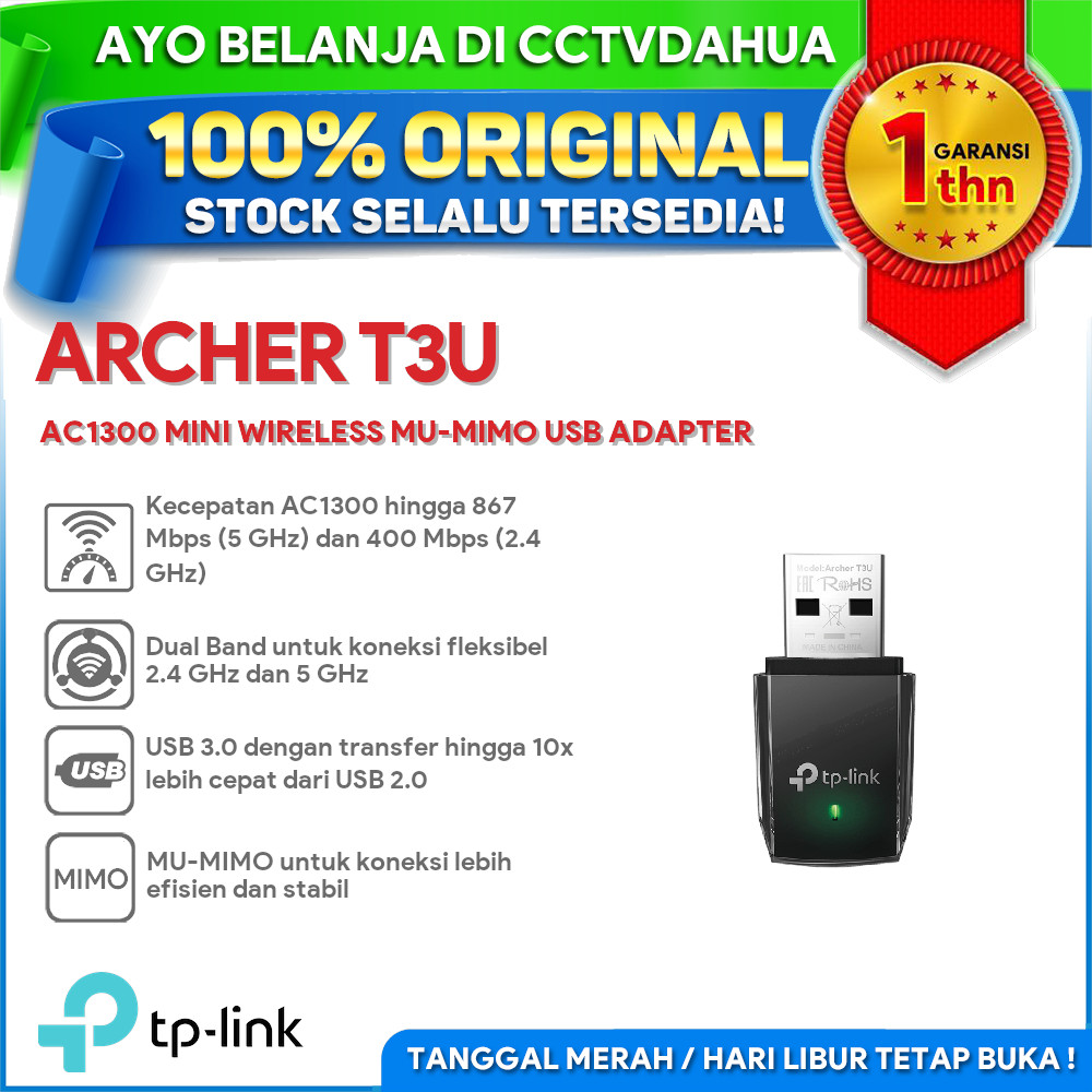TP-LINK ARCHER T3U AC1300 MINI WIRELESS MU-MIMO USB ADAPTER | Shopee ...