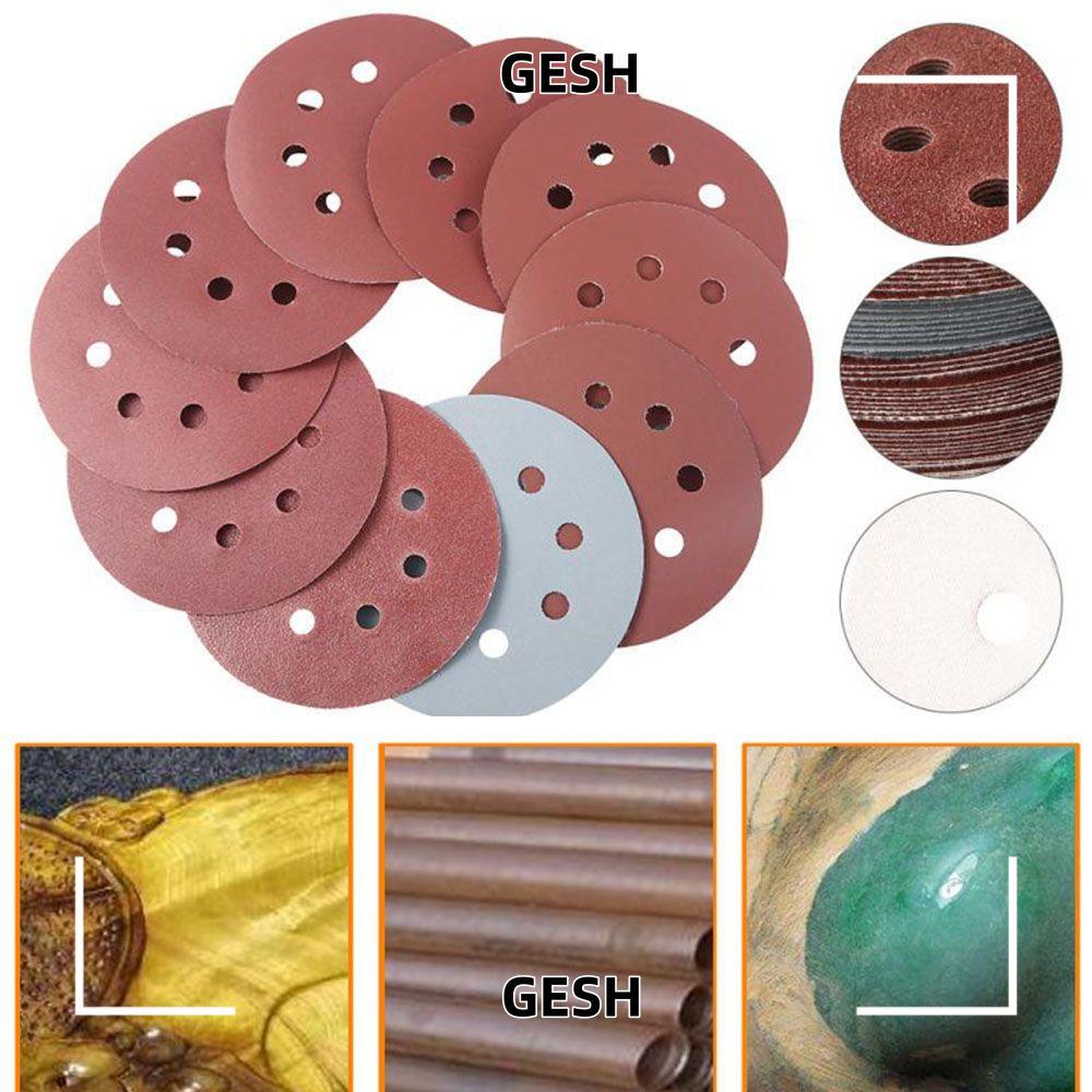 GESH 10PCS กระดาษทรายขัดสีแดงทรงกลม 5 นิ้ว 8 หลุมแผ่นขัดแบบมีรู ...