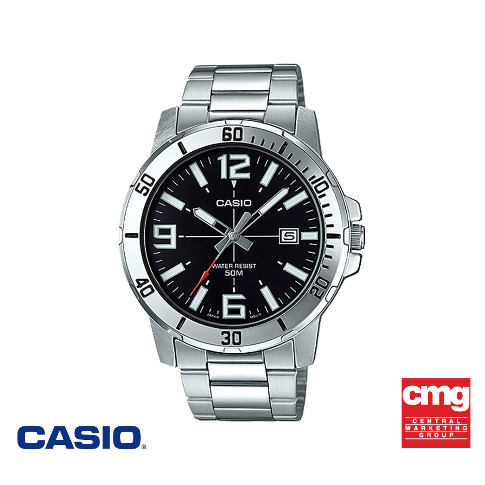 CASIO นาฬิกาข้อมือ CASIO รุ่น MTP-VD01D-1BVUDF วัสดุสเตนเลสสตีล สีดำ