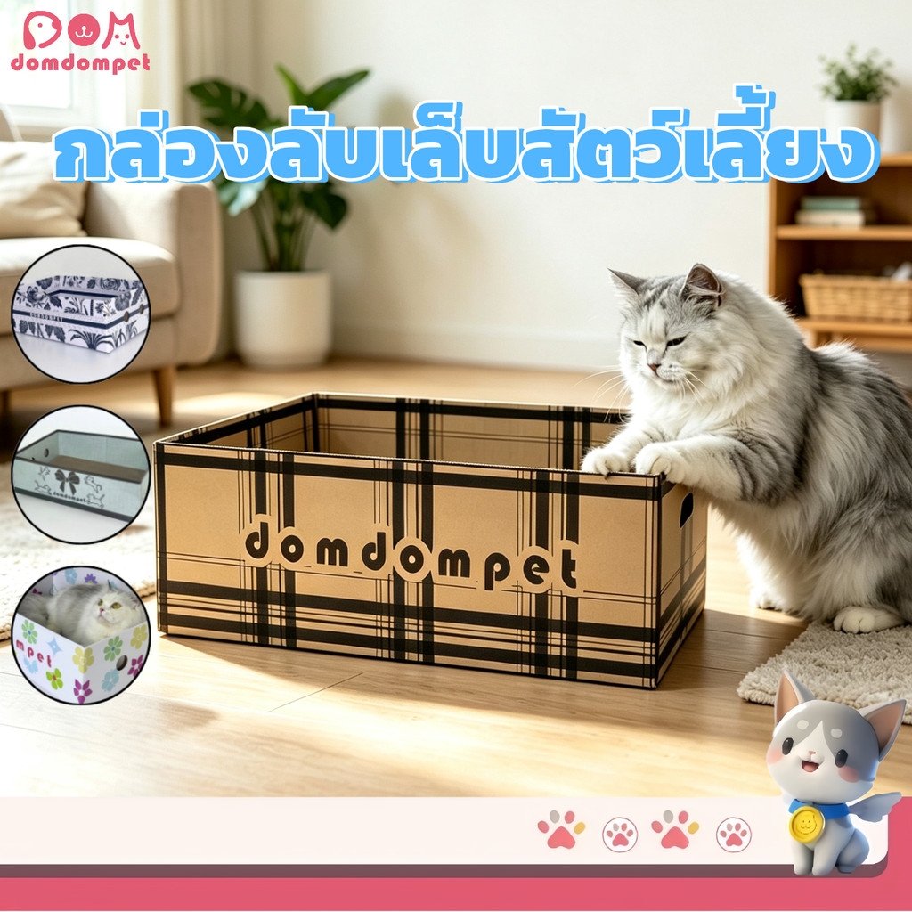 DOMDOMPET กล่องลับเล็บแมว กระดาษลูกฟูกหนาแข็งแรง
