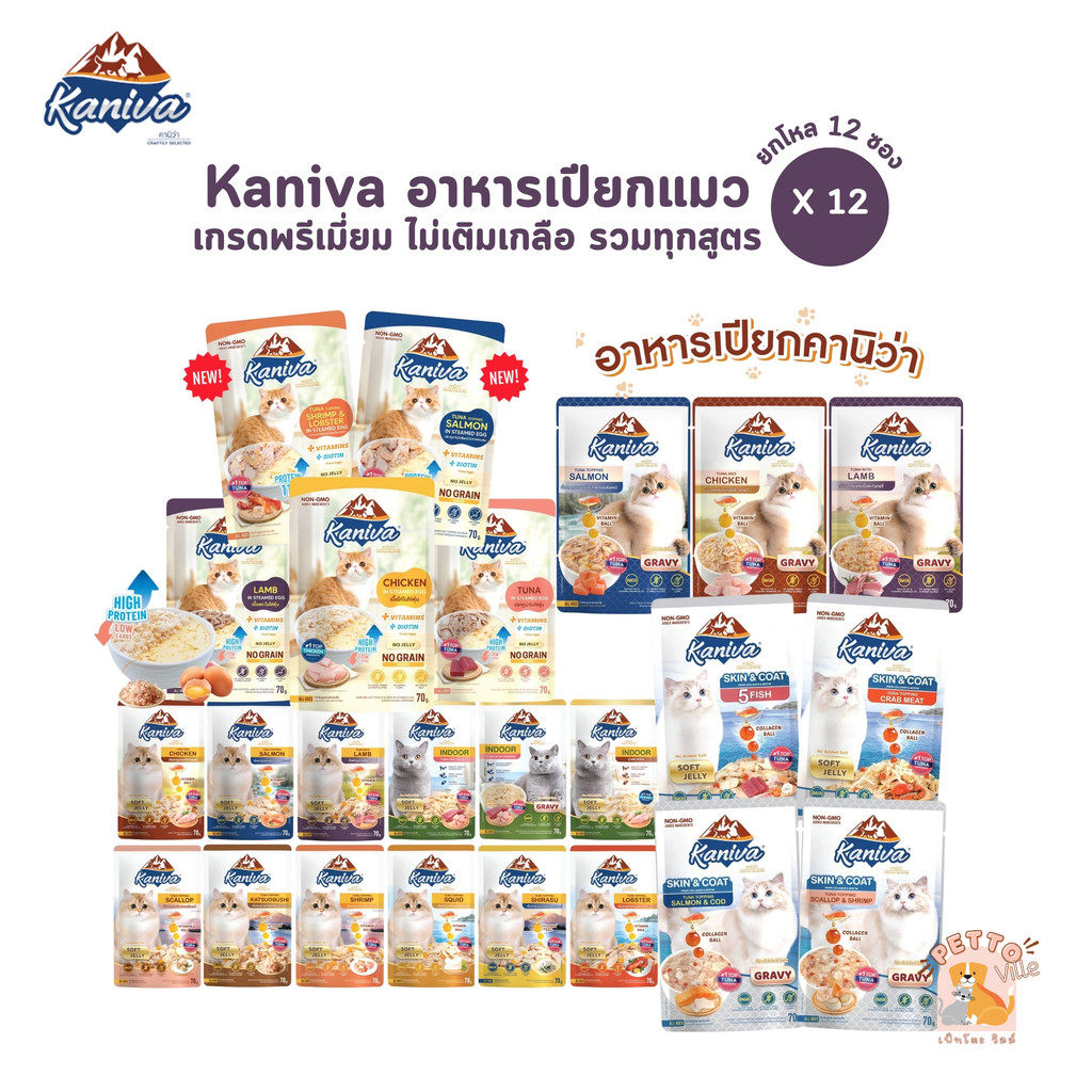 Kaniva Pouch คานิว่า อาหารเปียกแมว ผสมวิตามิน (12 ซอง)